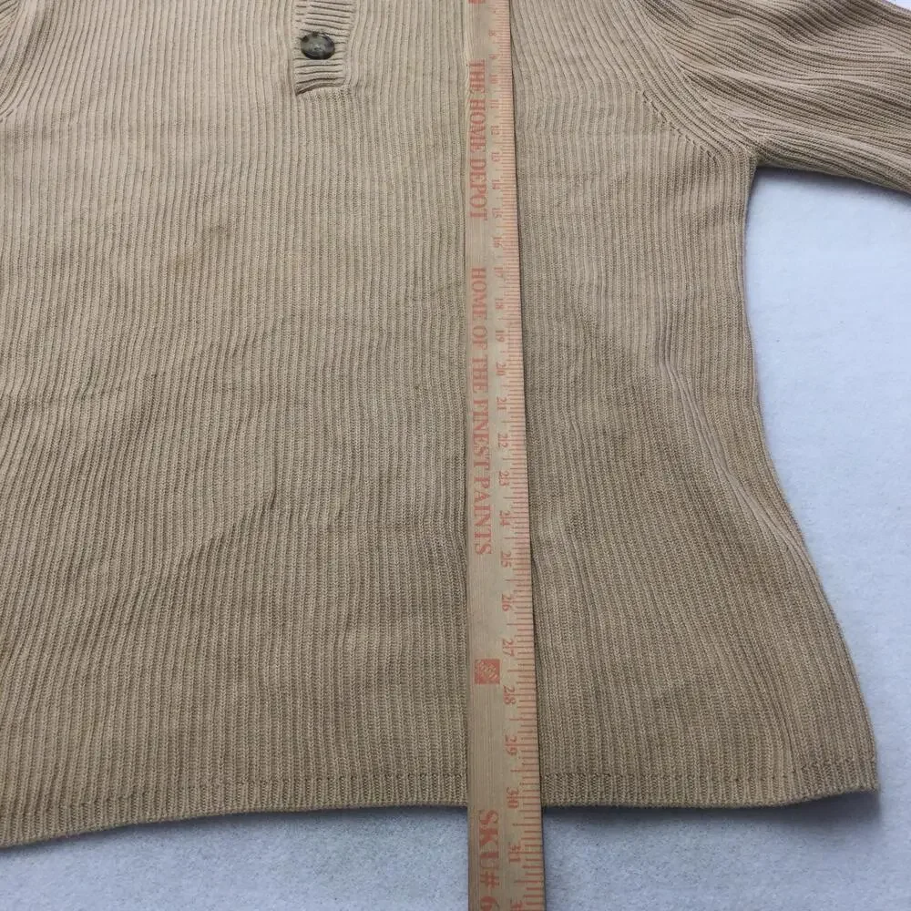 Banana Republic Sweater Mens 2XL Beige Henley Mock Neck Suede Elbow Patches Knit